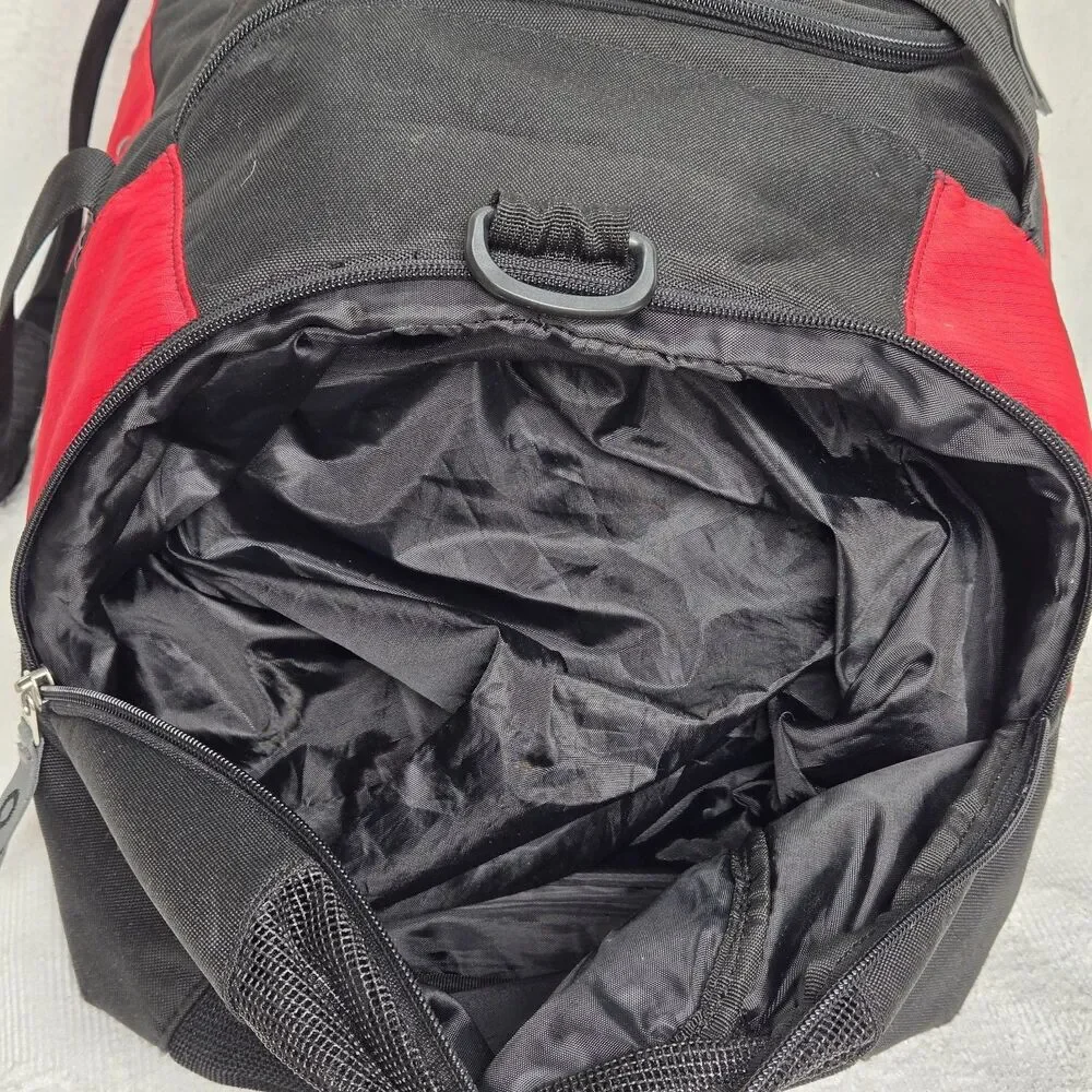 Y2K Oakley Red Black Multi Pocket Duffle Gym Bag Workout  Embroidered Studded